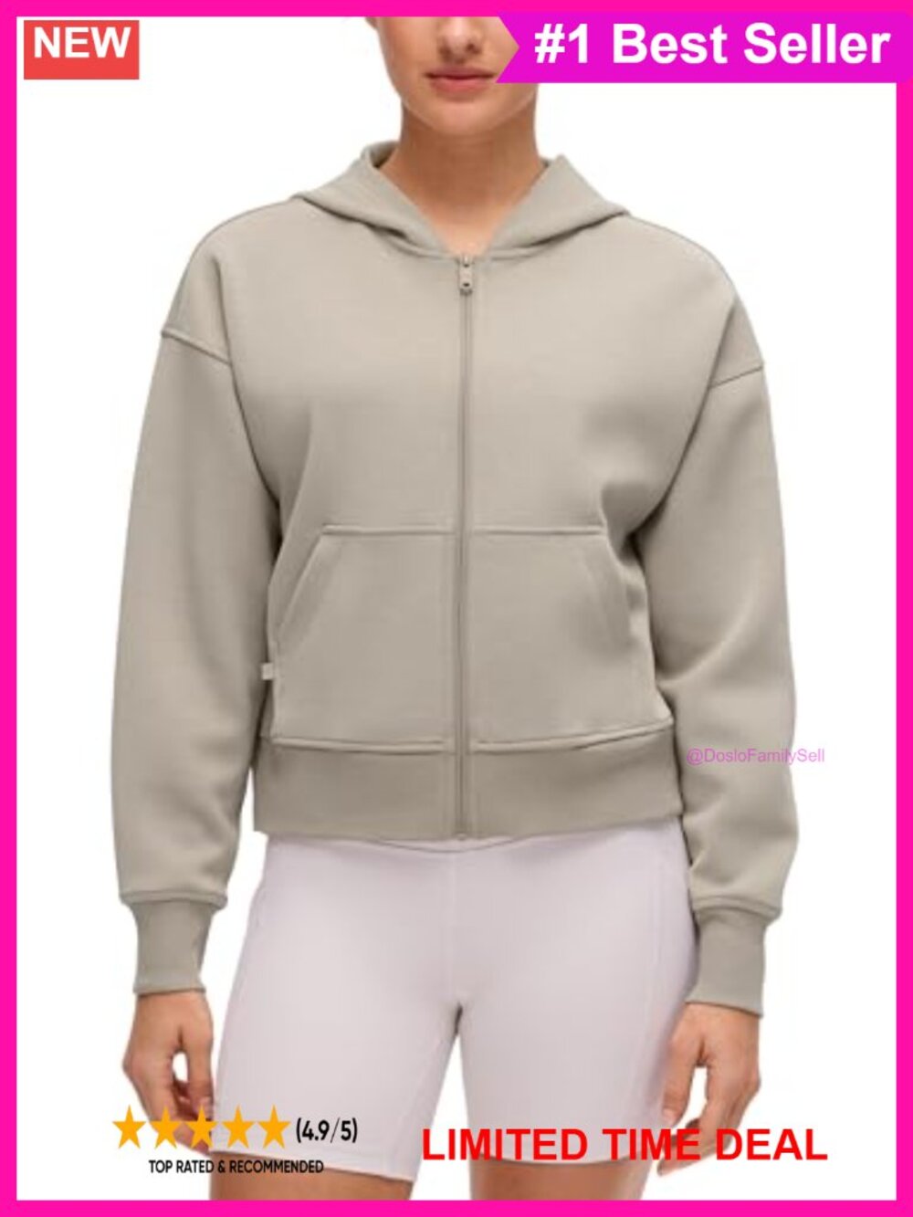 CRZ YOGA SoftAura Full Zip Hoodie Relaxed Fit Waist Length Active